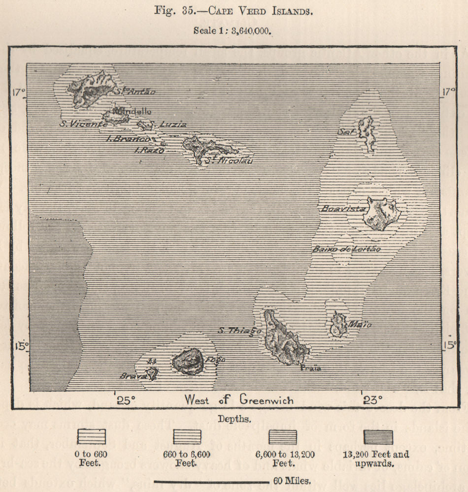 Cape Verde Islands. Atlantic Islands. West African Islands 1885 old map